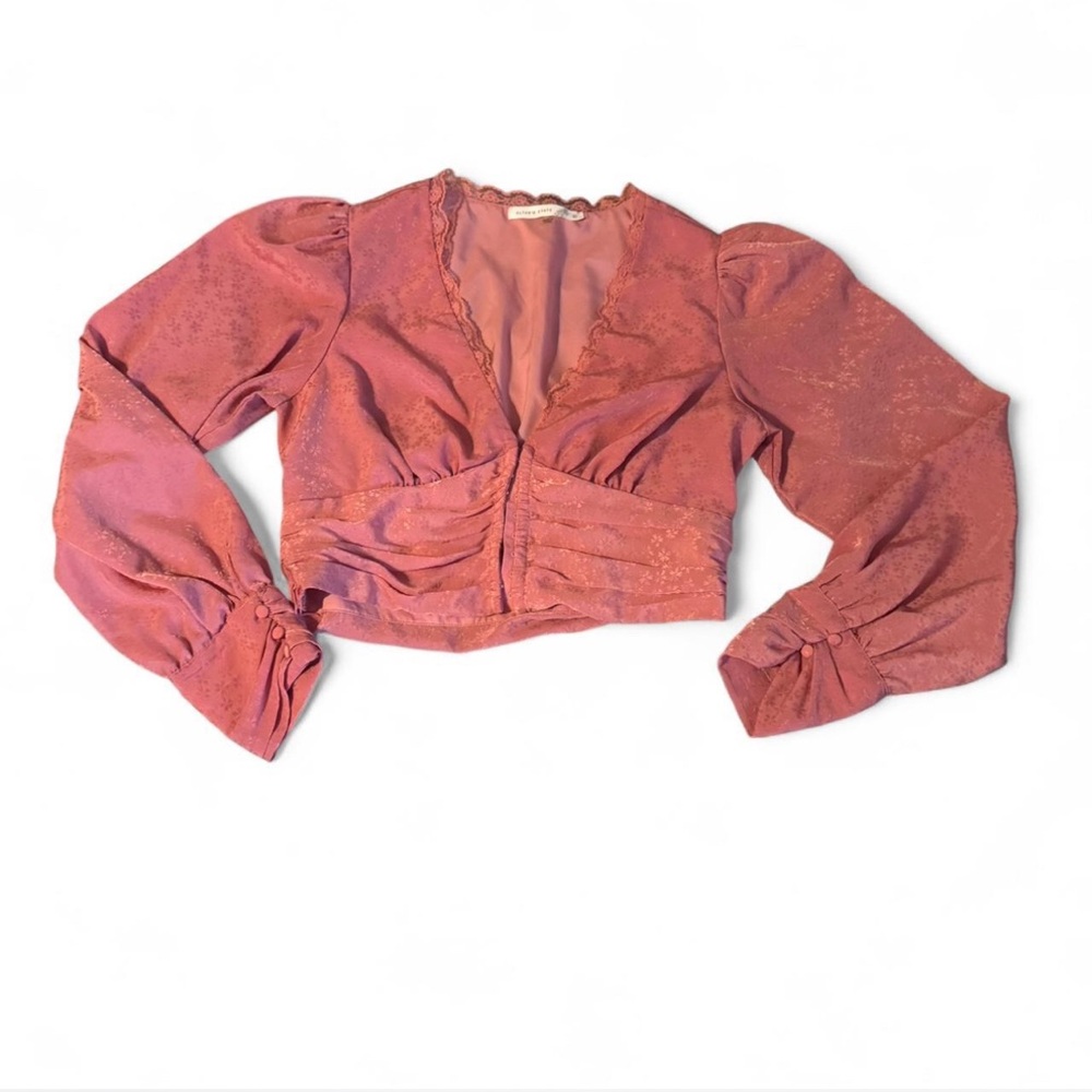 Altar’d State Pink Ruched Crop Top Puff Sleeve Cottagecore Boho Blouse